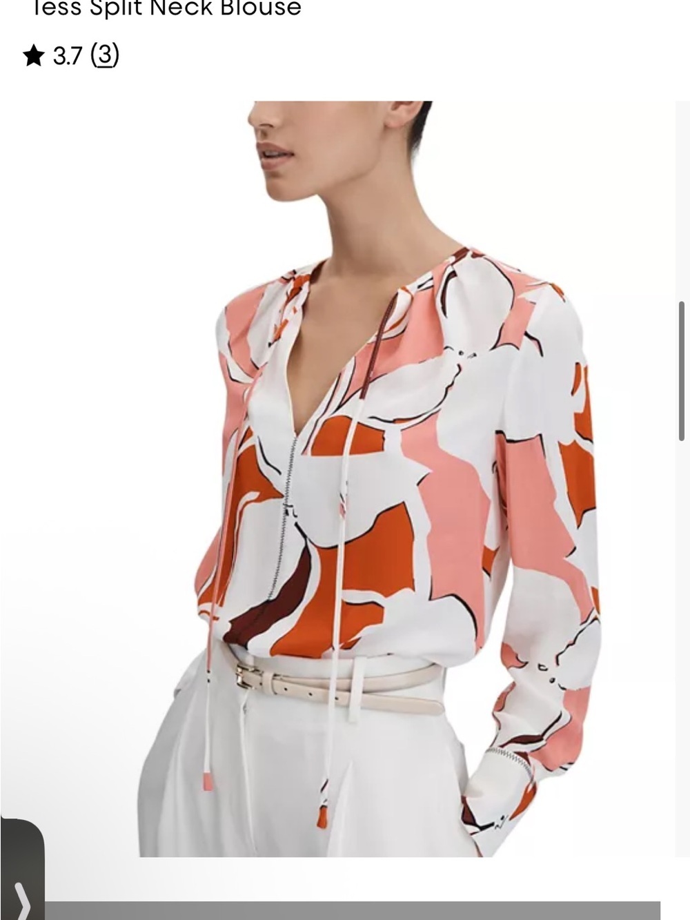 NWT Reiss Tess Pink, White & Rust Floral Tie-Neck Blouse